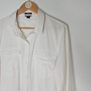 Eddie Bauer Button Down Shirt, White, Womens Size XL